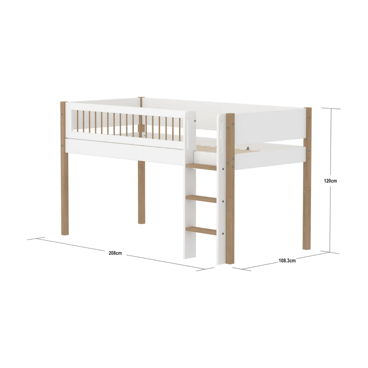 Lit mi-hauteur pour enfant en chêne naturel et bois blanc 208x108,3x120cm Nor - Flexa — vue 13