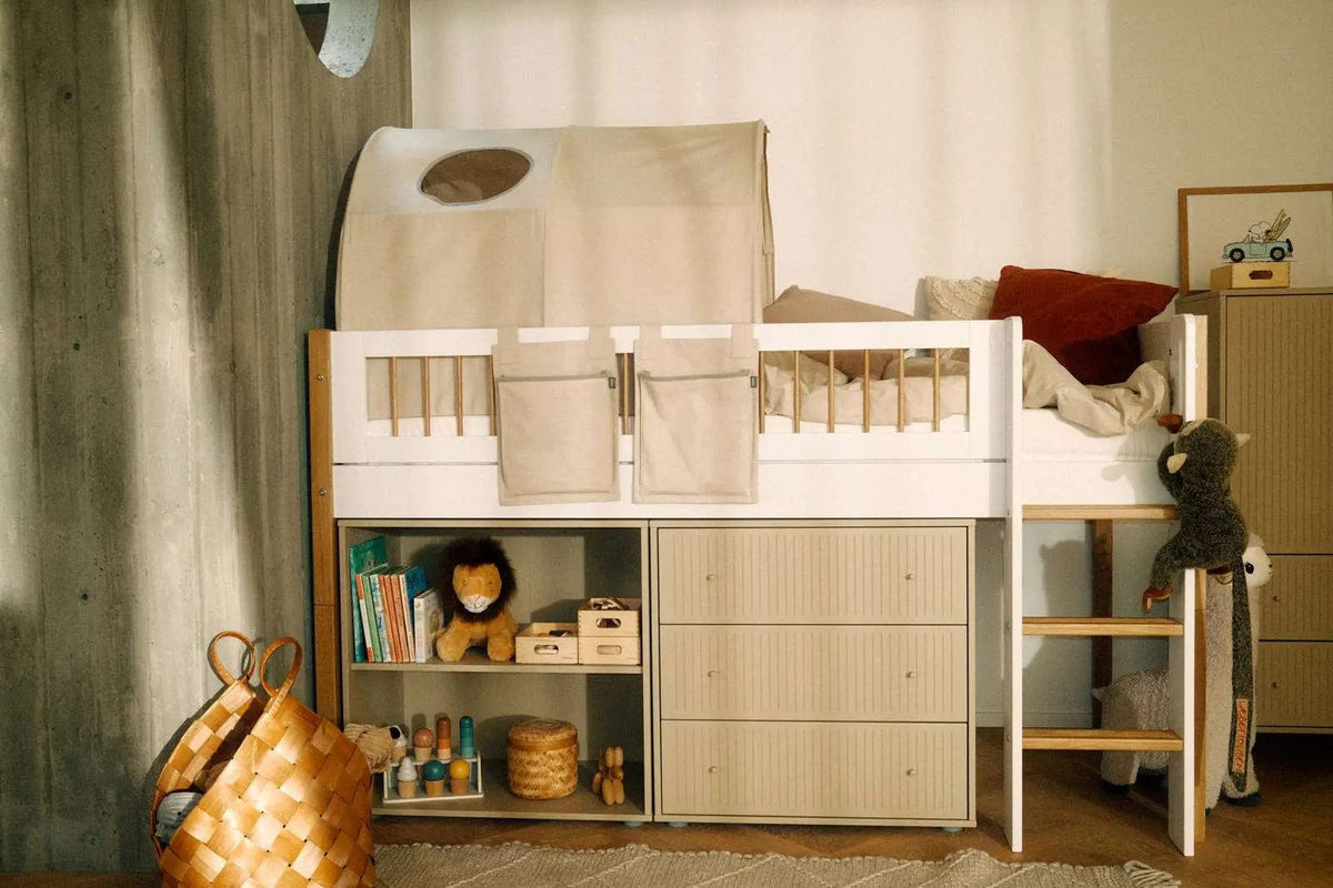 Lit mi-hauteur pour enfant en chêne naturel et bois blanc 208x108,3x120cm Nor - Flexa — vue 2
