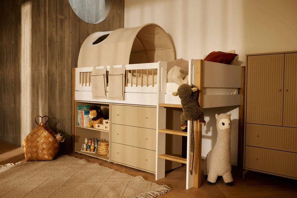 Lit mi-hauteur pour enfant en chêne naturel et bois blanc 208x108,3x120cm Nor - Flexa — vue 3
