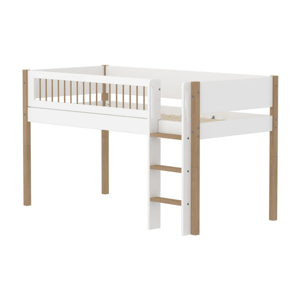 Lit mi-hauteur pour enfant en chêne naturel et bois blanc 208x108,3x120cm Nor - Flexa