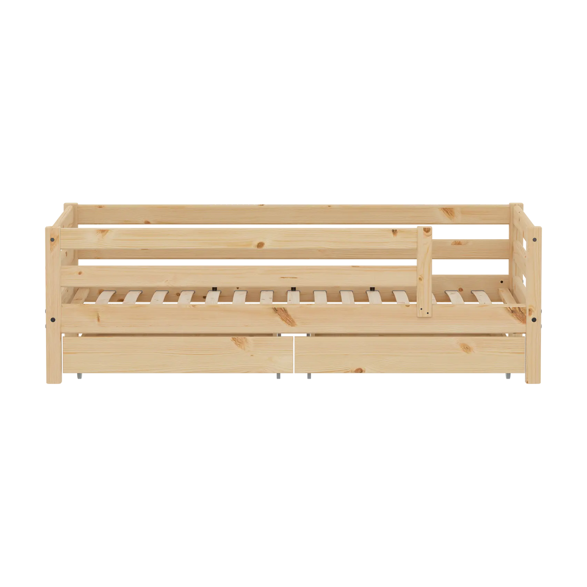 Lit pour enfant à barreaux avec rangements en pin brut marron 210x100x66,5cm Raw Classic - Flexa — vue 2