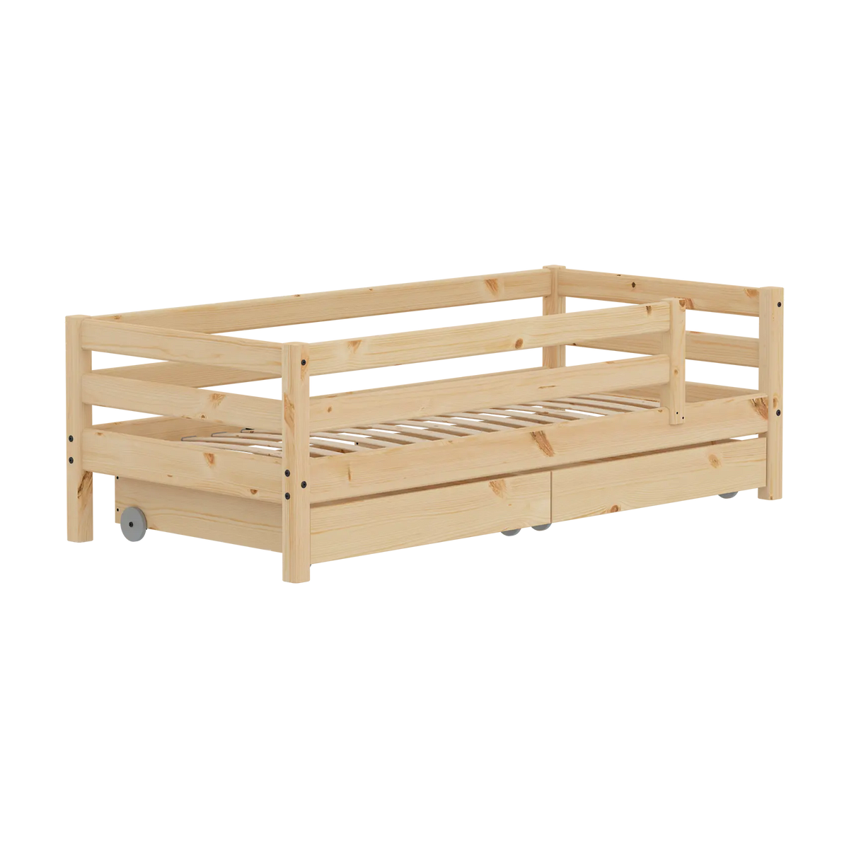 Lit pour enfant à barreaux avec rangements en pin brut marron 210x100x66,5cm Raw Classic - Flexa — vue 3
