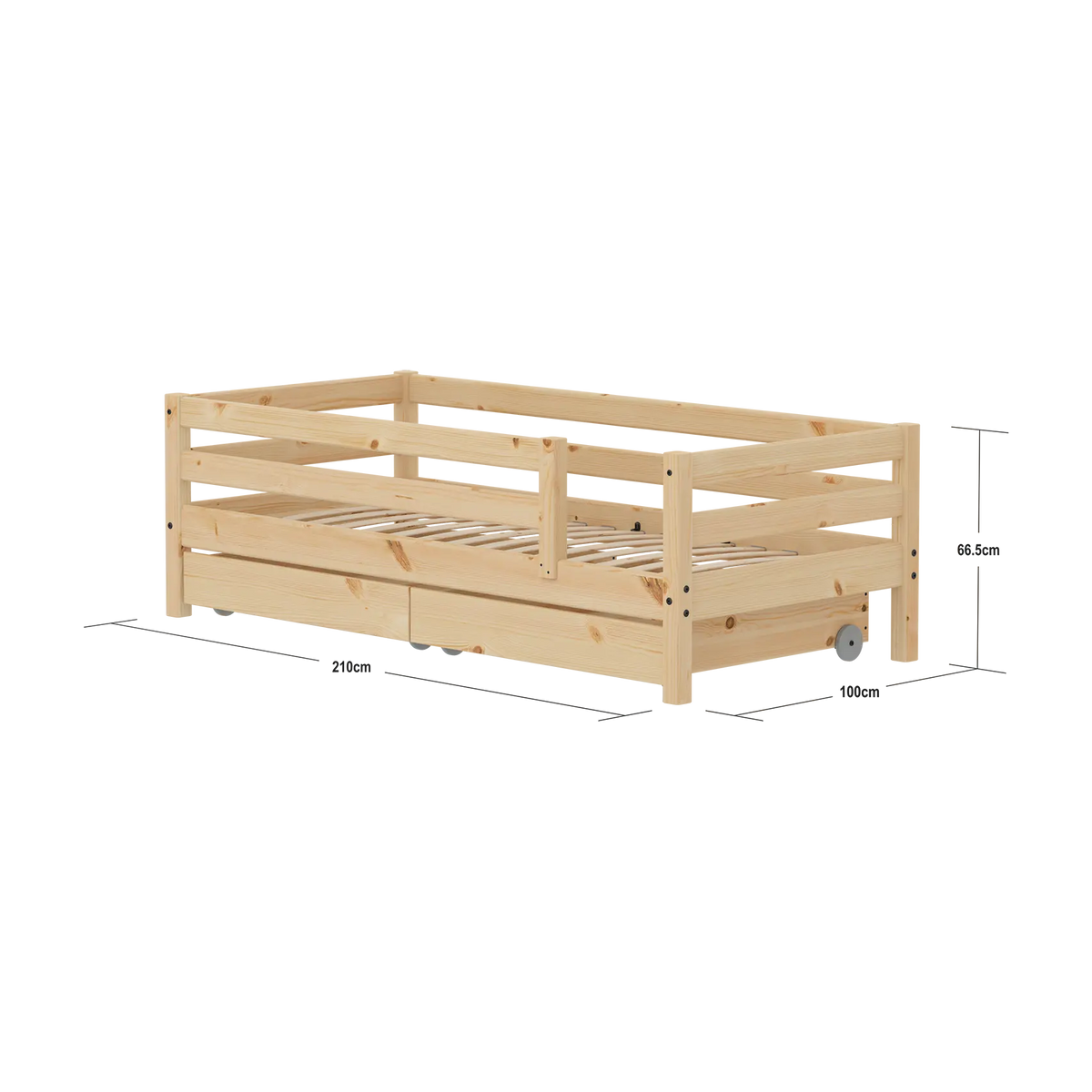 Lit pour enfant à barreaux avec rangements en pin brut marron 210x100x66,5cm Raw Classic - Flexa — vue 4