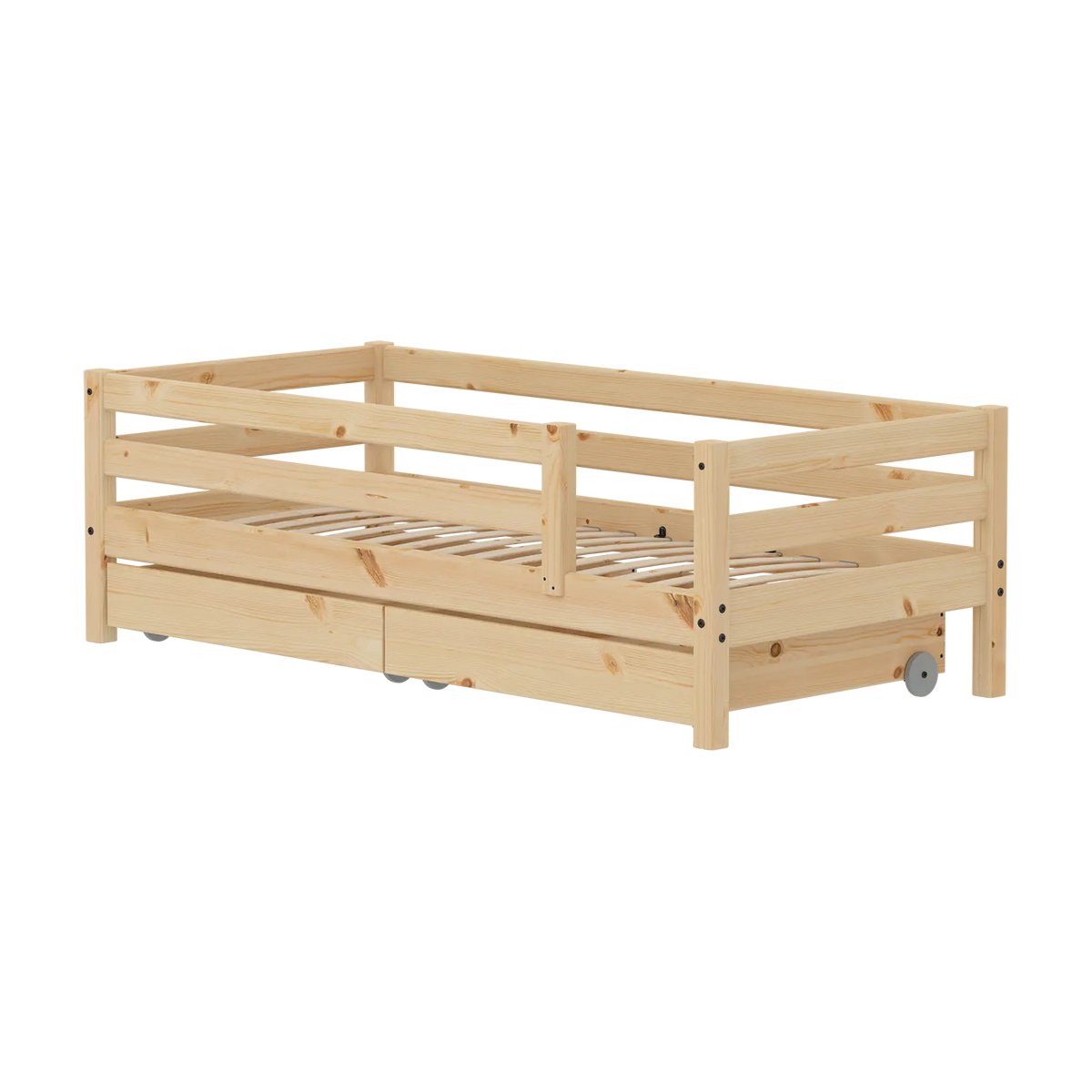 Lit pour enfant à barreaux avec rangements en pin brut marron 210x100x66,5cm Raw Classic - Flexa