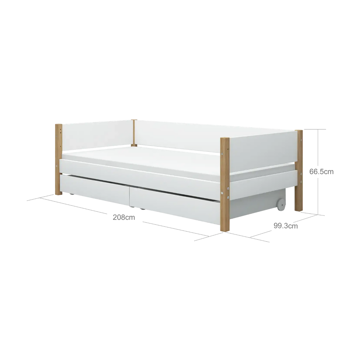 Lit pour enfant avec rangements en bois blanc et chêne massif naturel 208x99,3x66,5cm Nor - Flexa — vue 10
