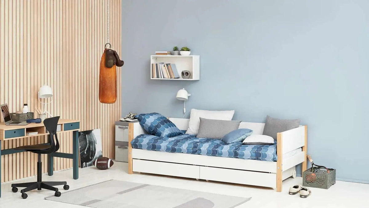 Lit pour enfant avec rangements en bois blanc et chêne massif naturel 208x99,3x66,5cm Nor - Flexa — vue 2