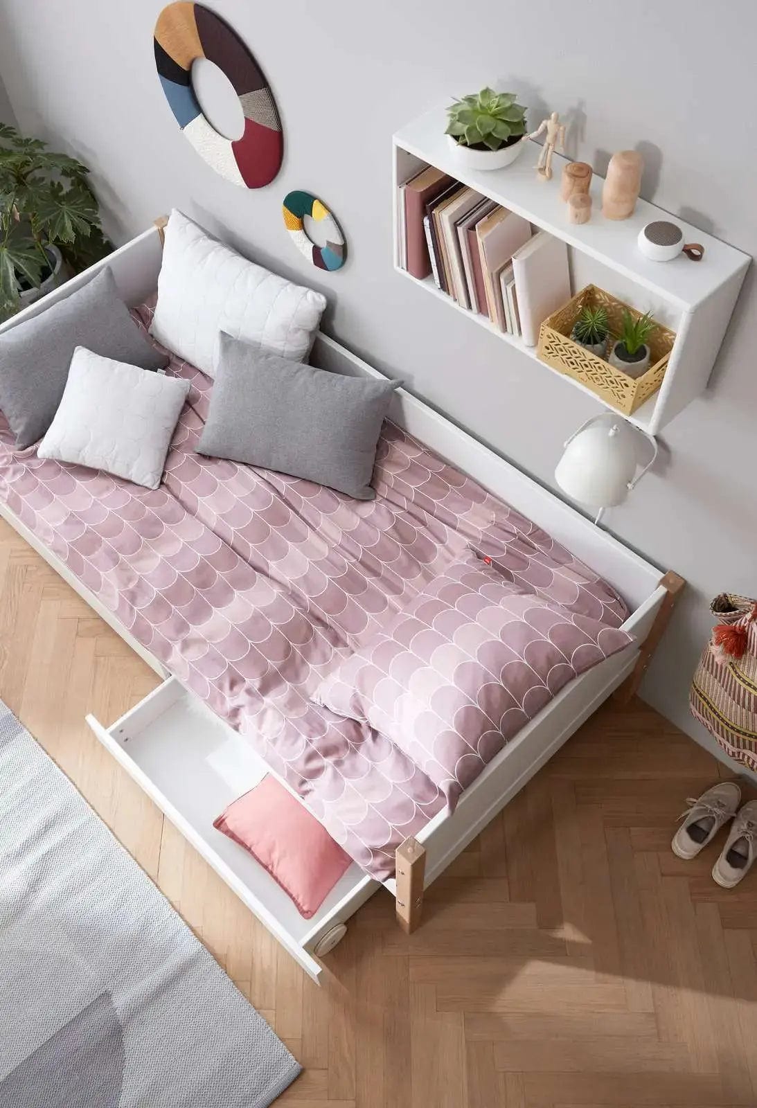 Lit pour enfant avec rangements en bois blanc et chêne massif naturel 208x99,3x66,5cm Nor - Flexa — vue 3