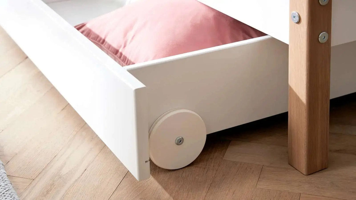 Lit pour enfant avec rangements en bois blanc et chêne massif naturel 208x99,3x66,5cm Nor - Flexa — vue 5
