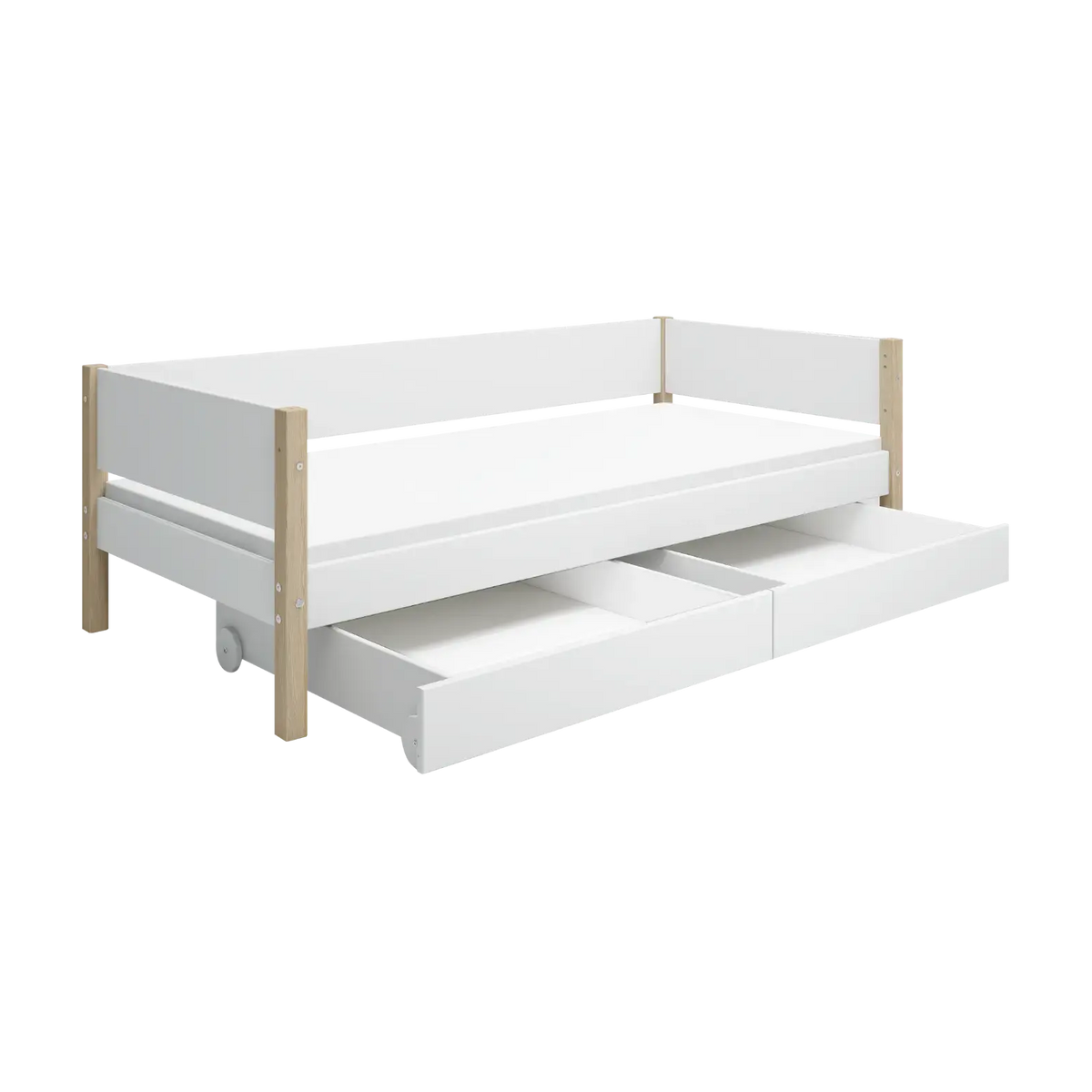 Lit pour enfant avec rangements en bois blanc et chêne massif naturel 208x99,3x66,5cm Nor - Flexa — vue 6