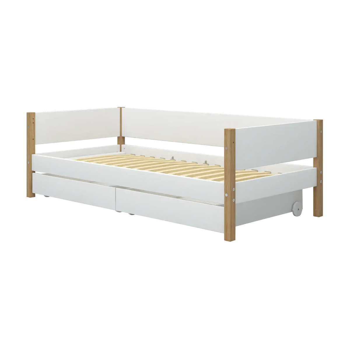 Lit pour enfant avec rangements en bois blanc et chêne massif naturel 208x99,3x66,5cm Nor - Flexa — vue 8