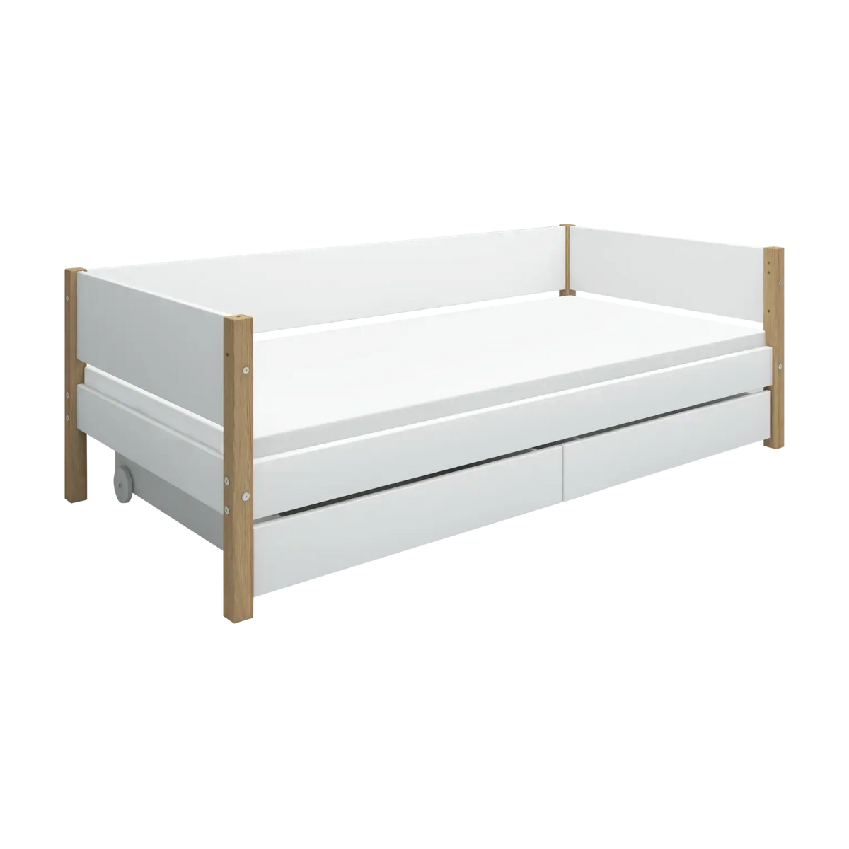 Lit pour enfant avec rangements en bois blanc et chêne massif naturel 208x99,3x66,5cm Nor - Flexa — vue 9
