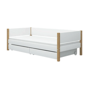 Lit pour enfant avec rangements en bois blanc et chêne massif naturel 208x99,3x66,5cm Nor - Flexa