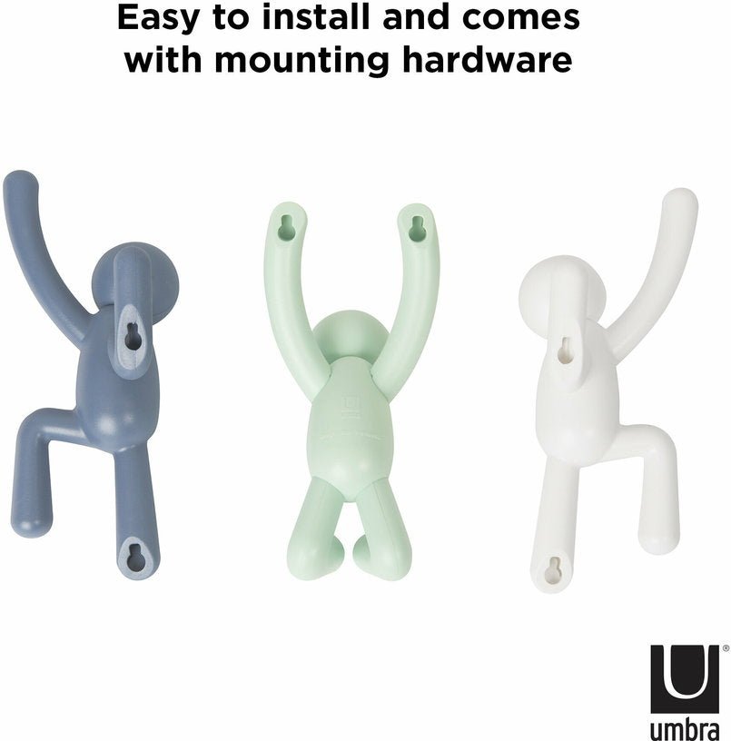 Lot de 3 crochets muraux en polypropylène bleus Buddy - Umbra - The Cool Republic
