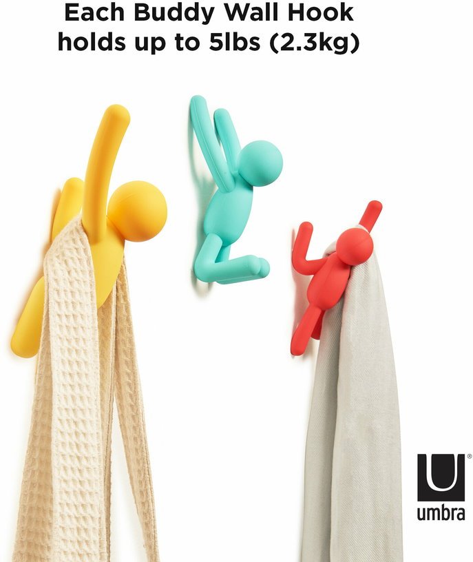 Lot de 3 crochets muraux en polypropylène multicolores Buddy - Umbra - The Cool Republic