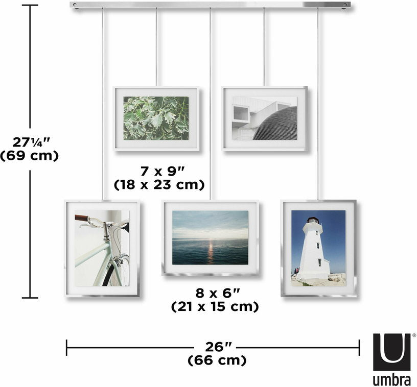 Lot de 5 cadres en acier et en verre chromes 27 × 31 cm Exhibit - Umbra - The Cool Republic