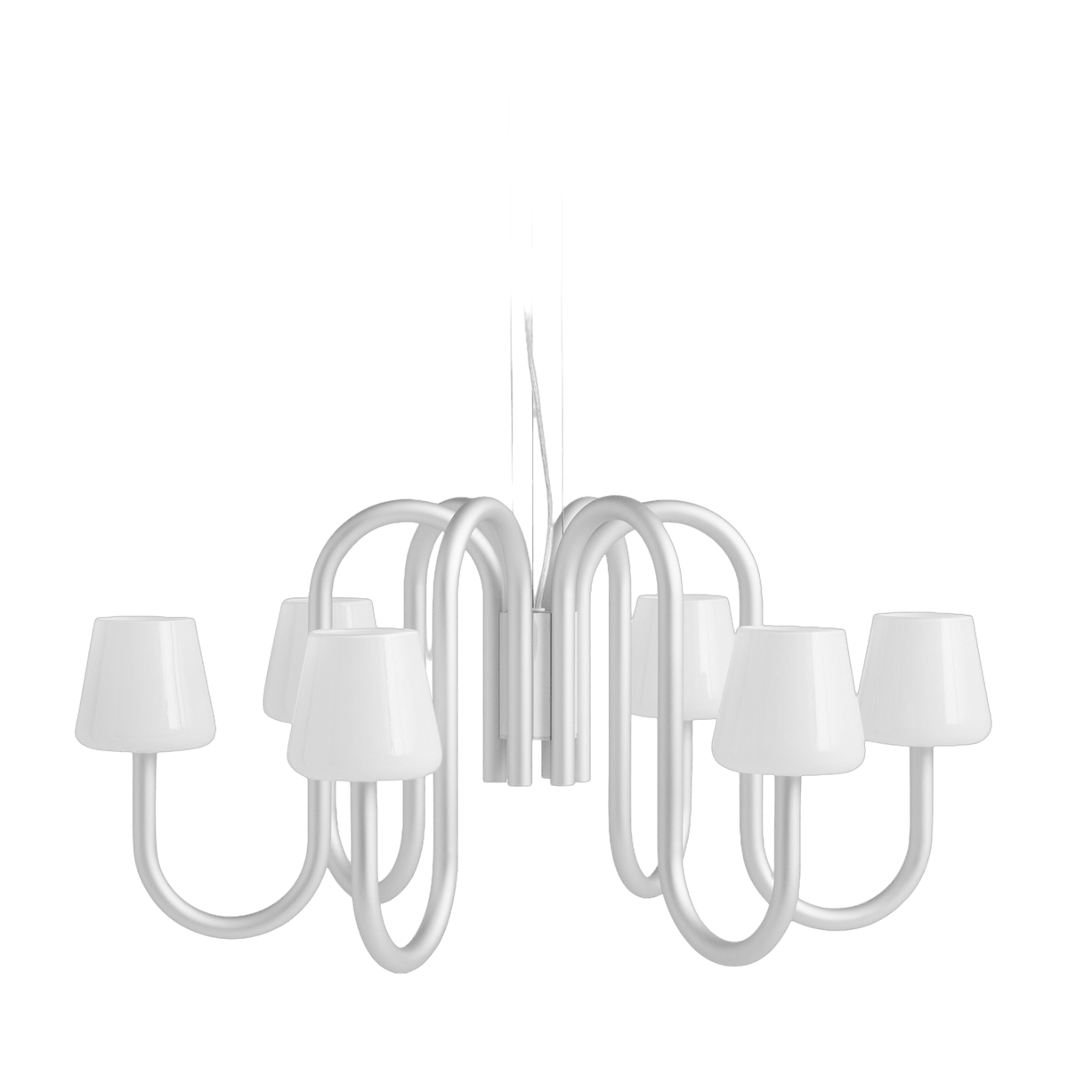 Lustre design 6 bras et abat-jours en verre opale soufflé bouche 745 Apollo - Hay - The Cool Republic