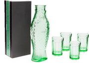 Carafe et 4 verres en verre transparent vert Fish&Fish - Serax