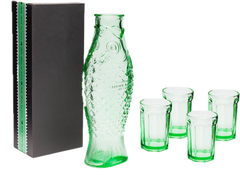 Decanter e 4 bicchieri Fish&Fish in vetro verde trasparente Serax