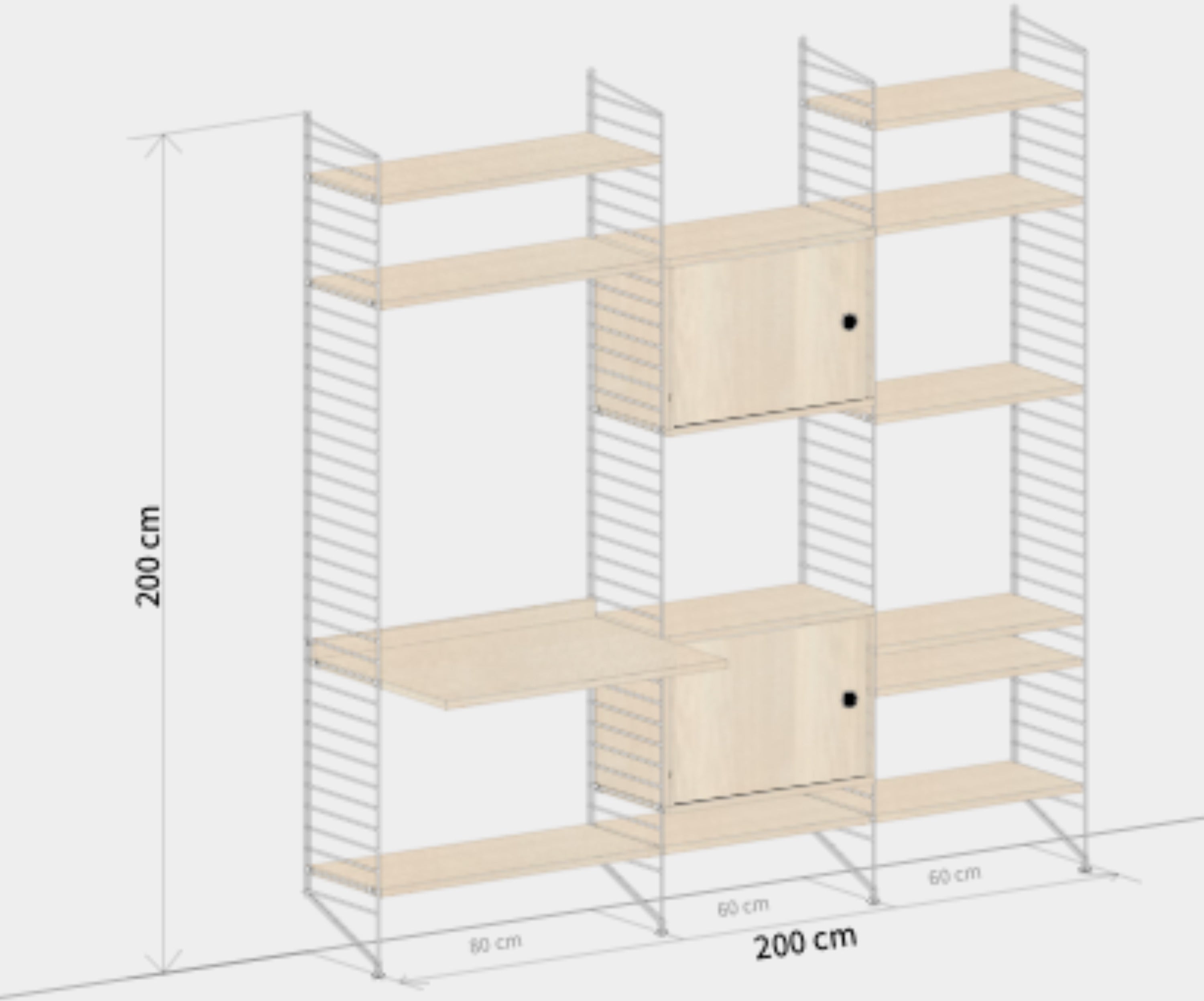 Estantería Modular en Acero Blanco y Fresno 200 x 200 x 30 cm Build Your Own - String Furniture