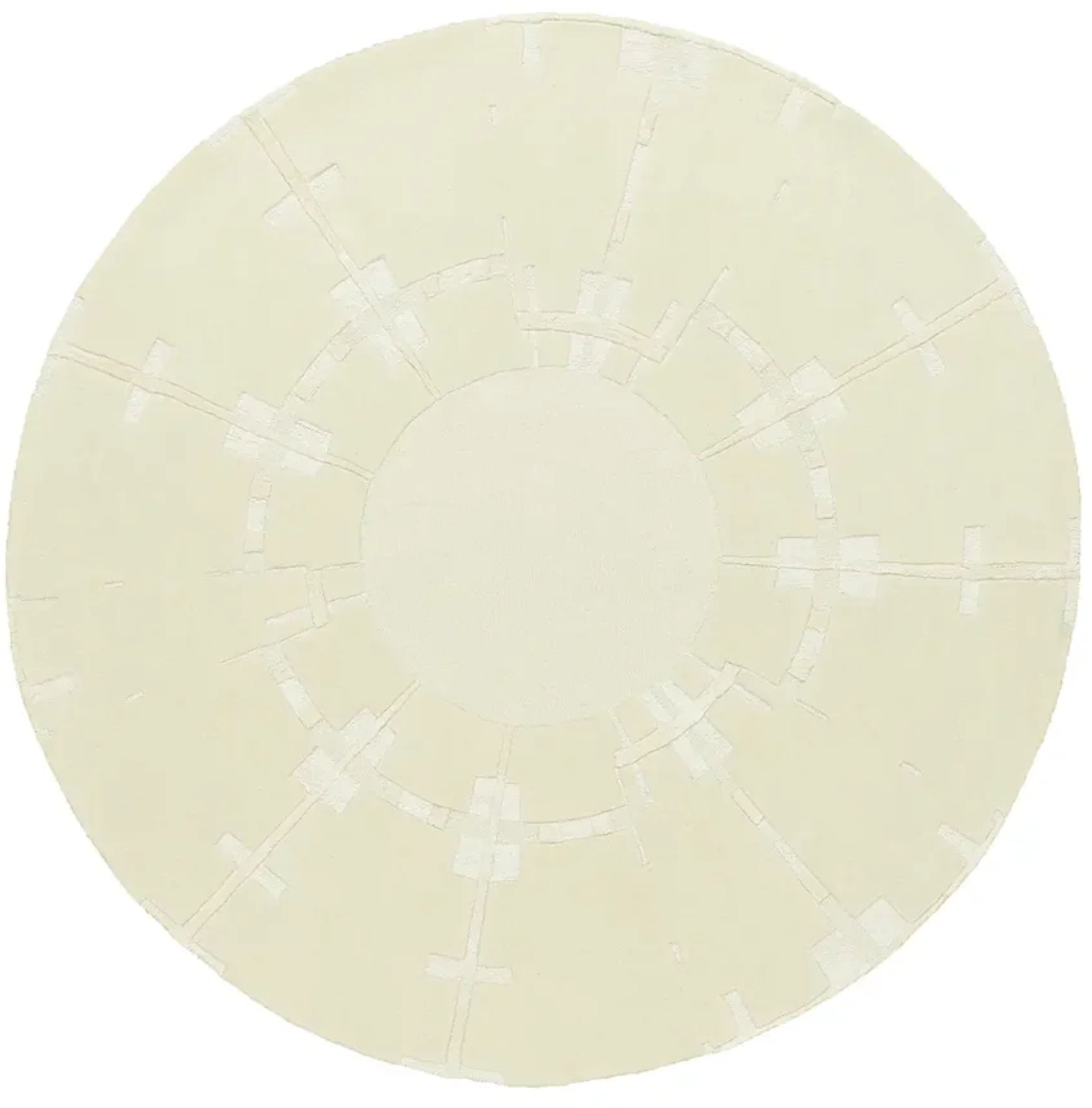 Tapis rond en laine et soie relief crème 250cm Rodolphe - Son-Tapis