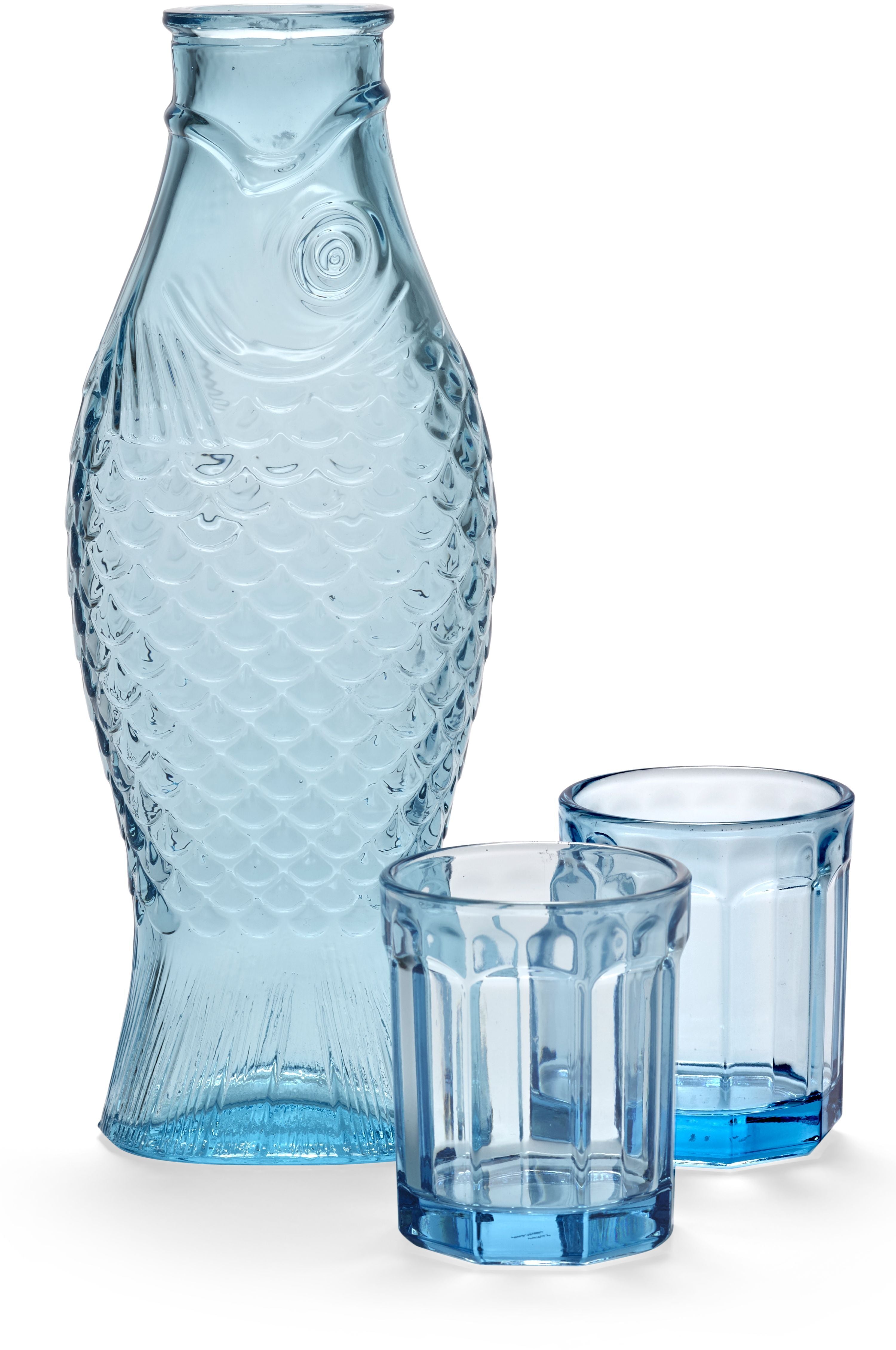 Carafe et 2 verres en verre transparent bleu Fish&fish - Serax