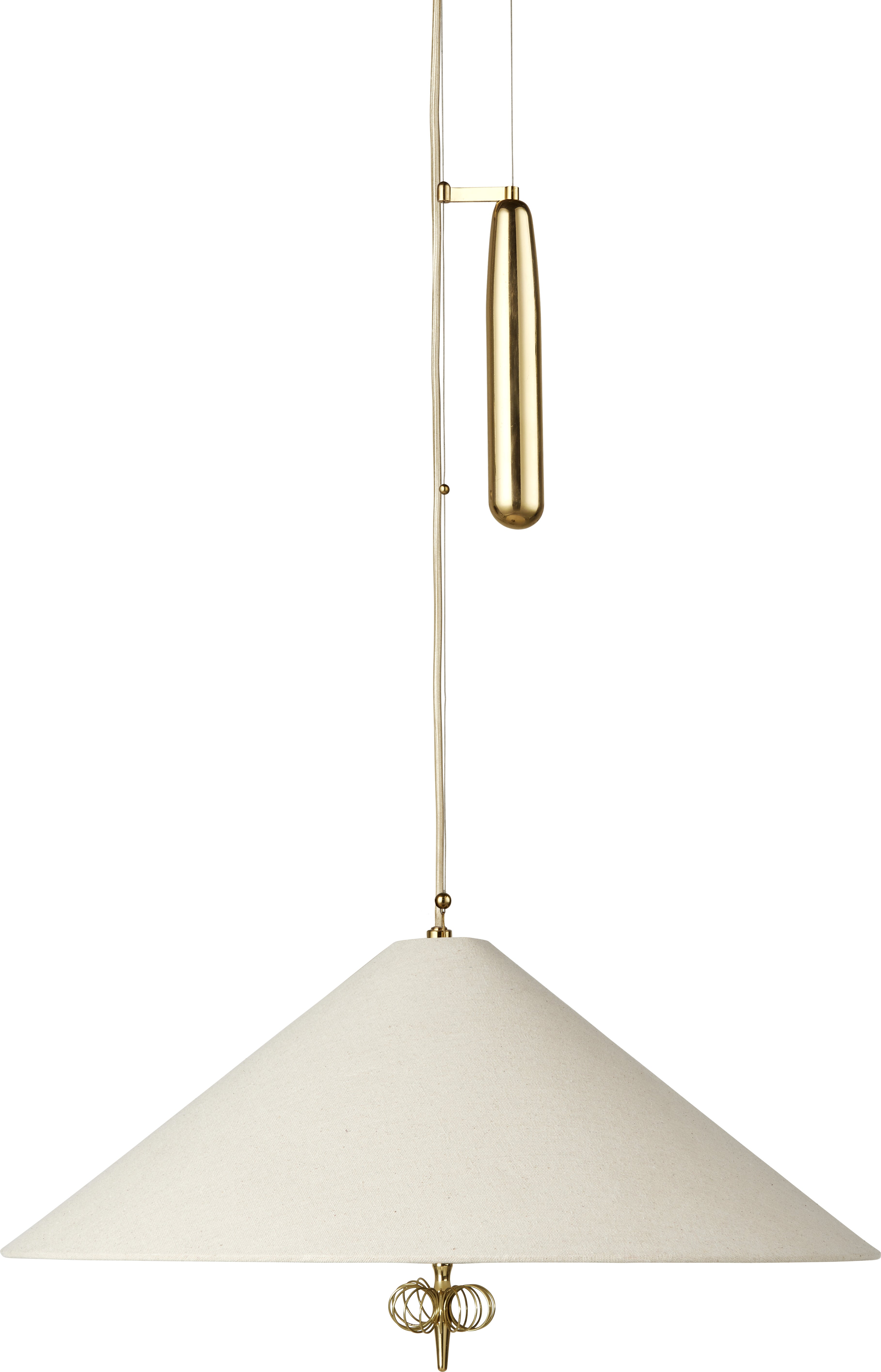 Lámpara colgante regulable de latón y tela crema 56 x 20 cm Modelo 1967 - Gubi