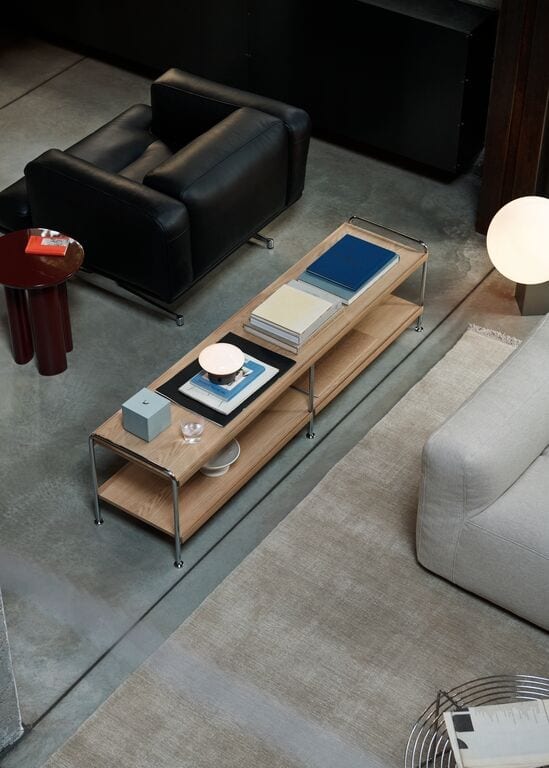 Meuble TV en acier chrome et chêne naturel 162x38x42cm Alima NDS4 - &tradition - The Cool Republic