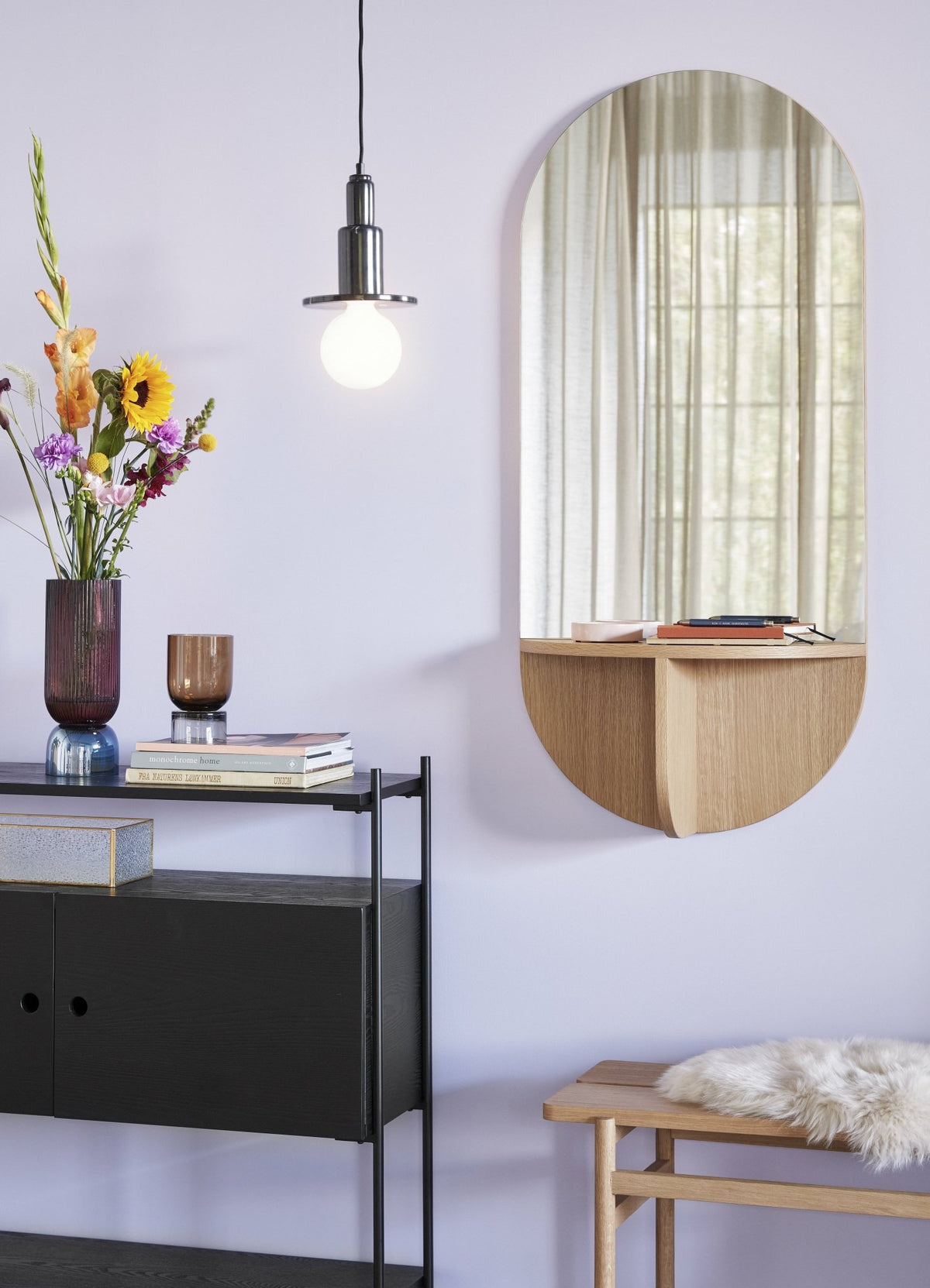 Miroir mural avec étagère en chêne - Hübsch - The Cool Republic