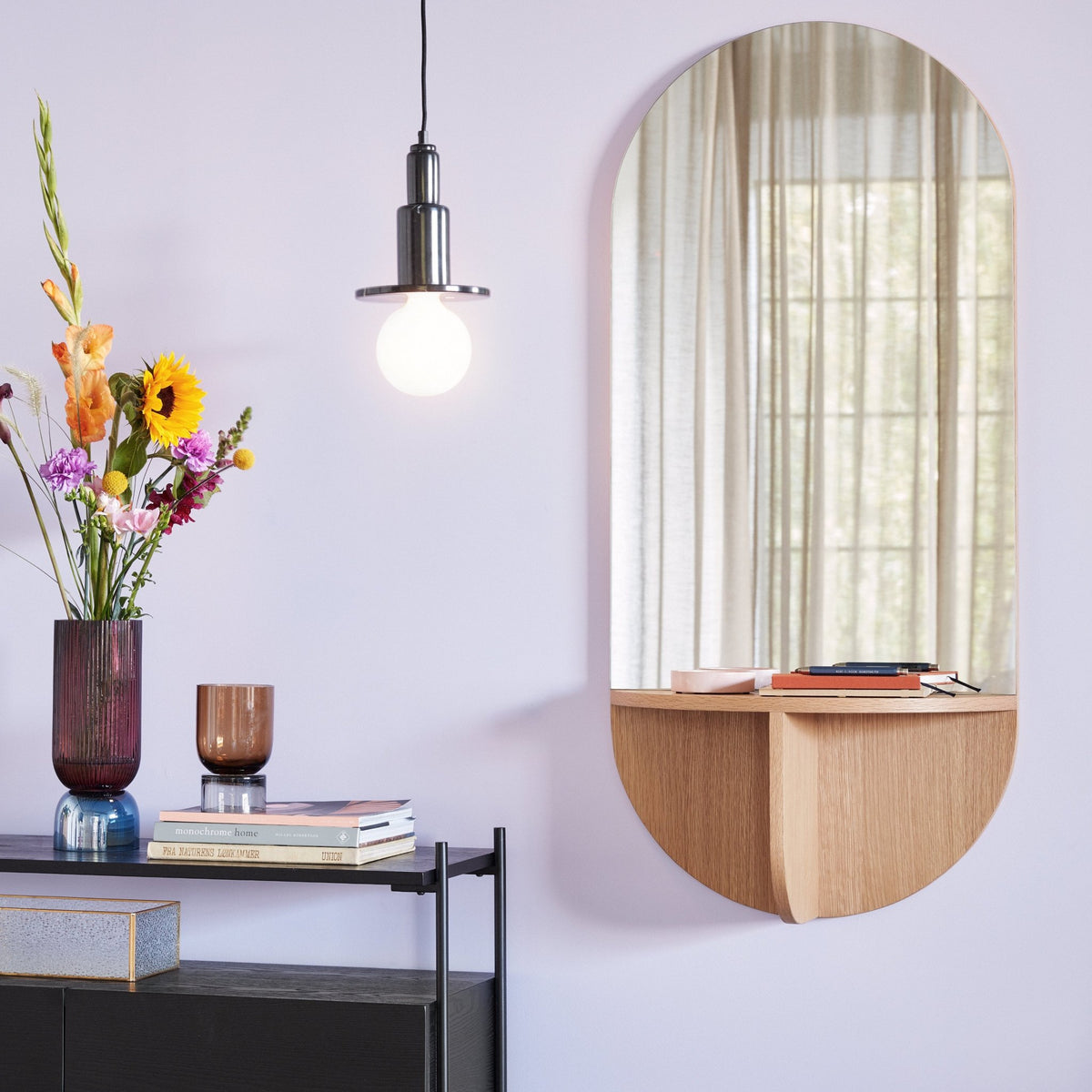 Wall mirror with oak shelf - Hübsch - The Cool Republic