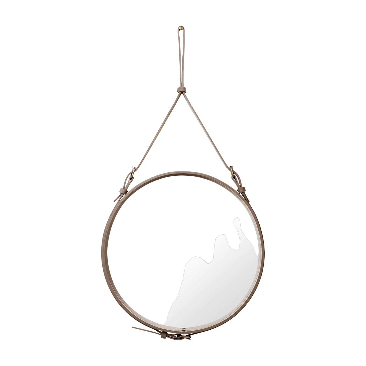 Miroir rond en cuir marron et laiton 58 cm Adnet - Gubi - The Cool Republic