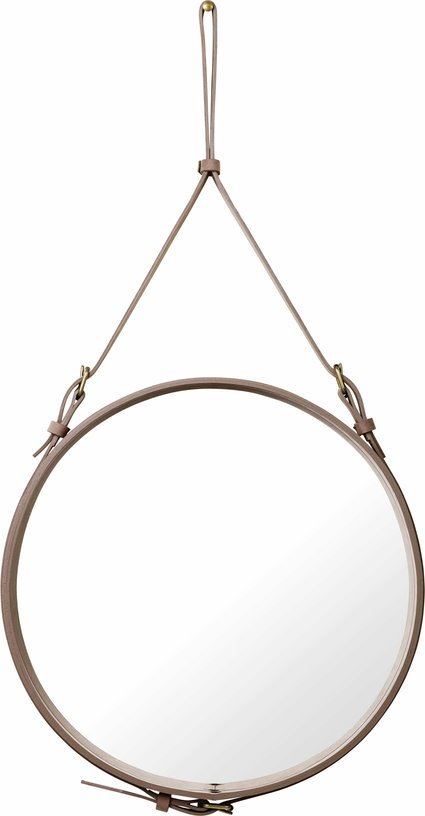 Miroir rond en cuir marron et laiton 58 cm Adnet - Gubi - The Cool Republic