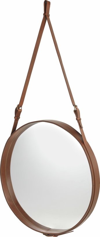 Miroir rond en cuir marron et laiton 70 cm Adnet - Gubi - The Cool Republic