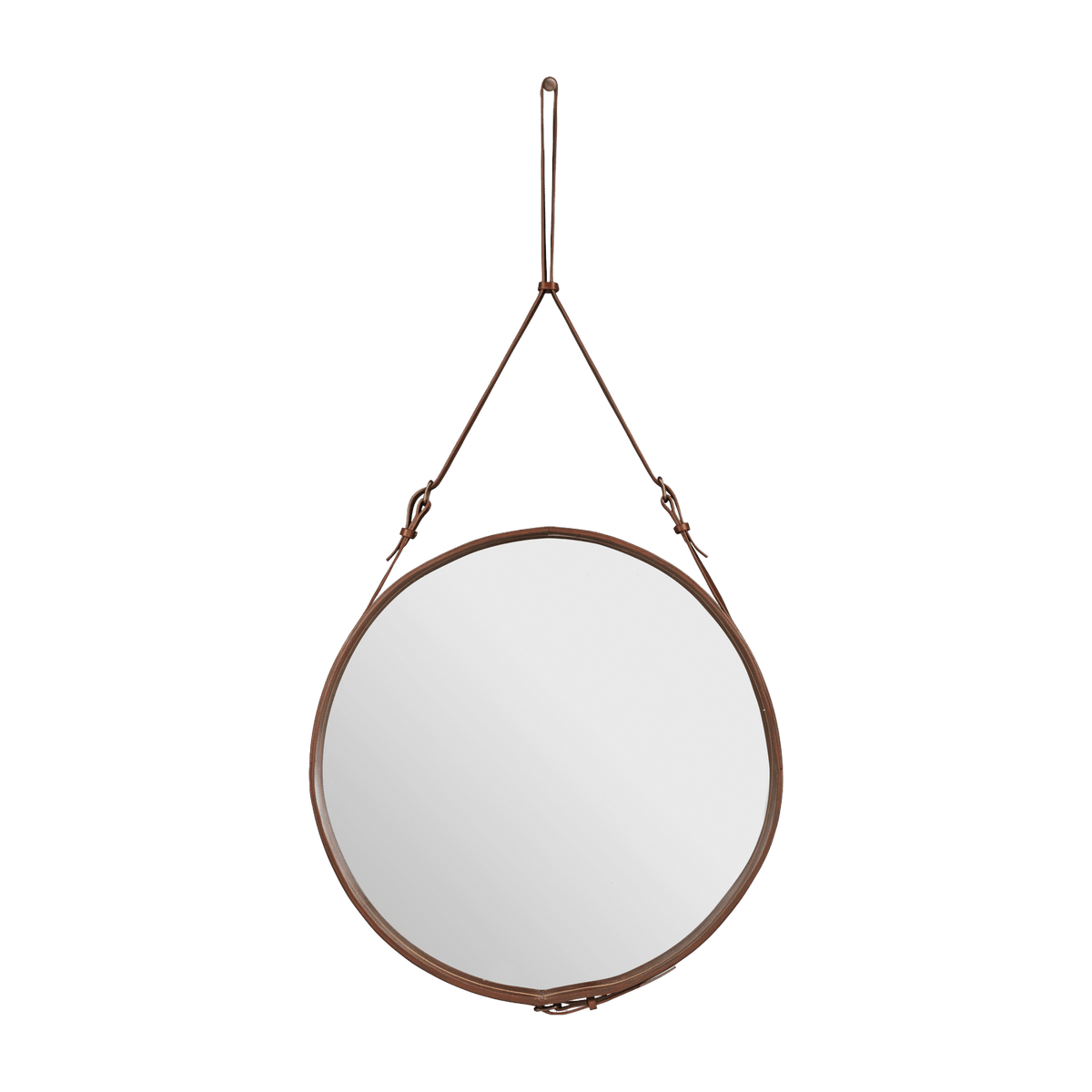 Miroir rond en cuir marron et laiton 70 cm Adnet - Gubi - The Cool Republic