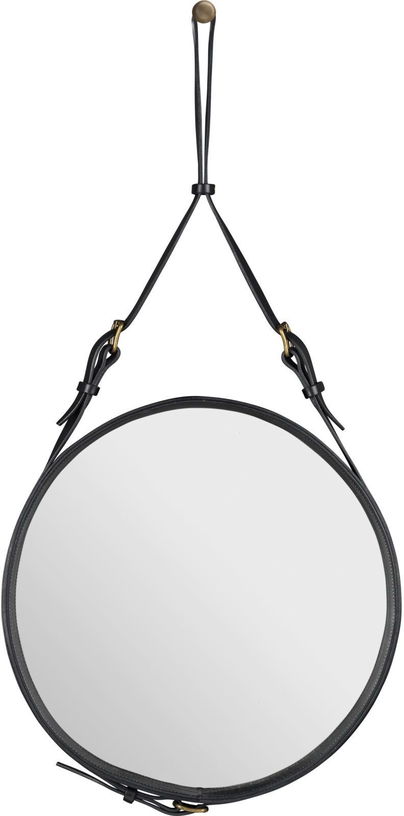 Miroir rond en cuir noir et laiton 45 cm Adnet - Gubi - The Cool Republic