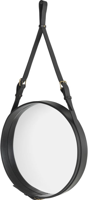 Miroir rond en cuir noir et laiton 45 cm Adnet - Gubi - The Cool Republic