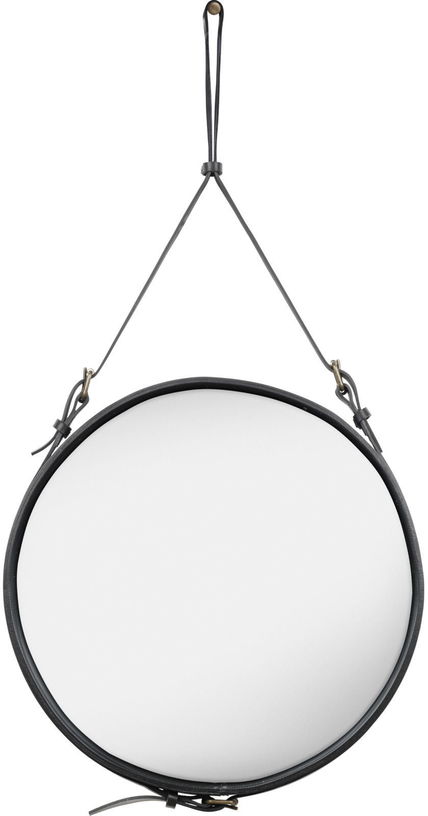 Miroir rond en cuir noir et laiton 58 cm Adnet - Gubi - The Cool Republic