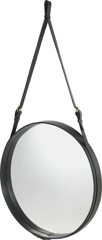 Miroir rond en cuir noir et laiton 70 cm Adnet - Gubi - The Cool Republic