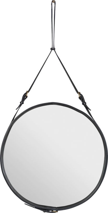 Miroir rond en cuir noir et laiton 70 cm Adnet - Gubi - The Cool Republic