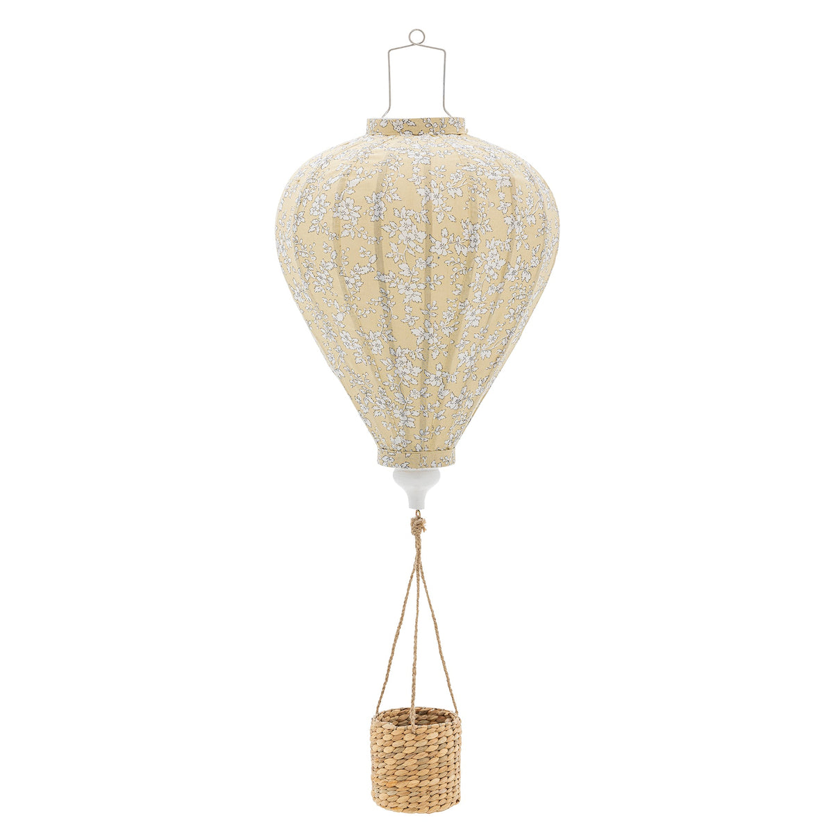 Montgolfière en tissu jaune et panier en acacia 35 x 85 cm Pomp - Bloomingville mini - The Cool Republic