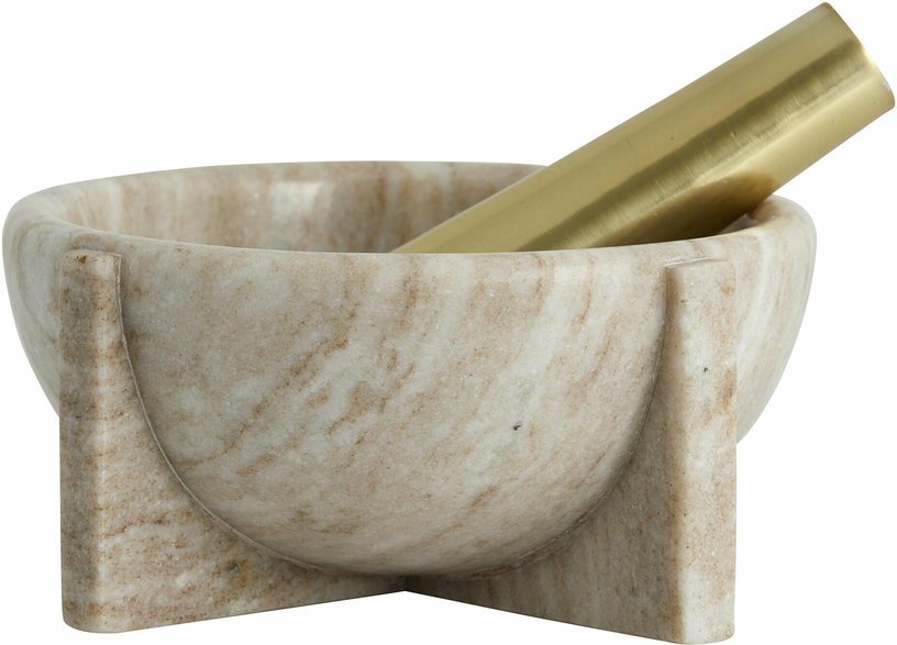 Mortier en marbre beige et pilon métal doré Rocoto - Nordal - The Cool Republic