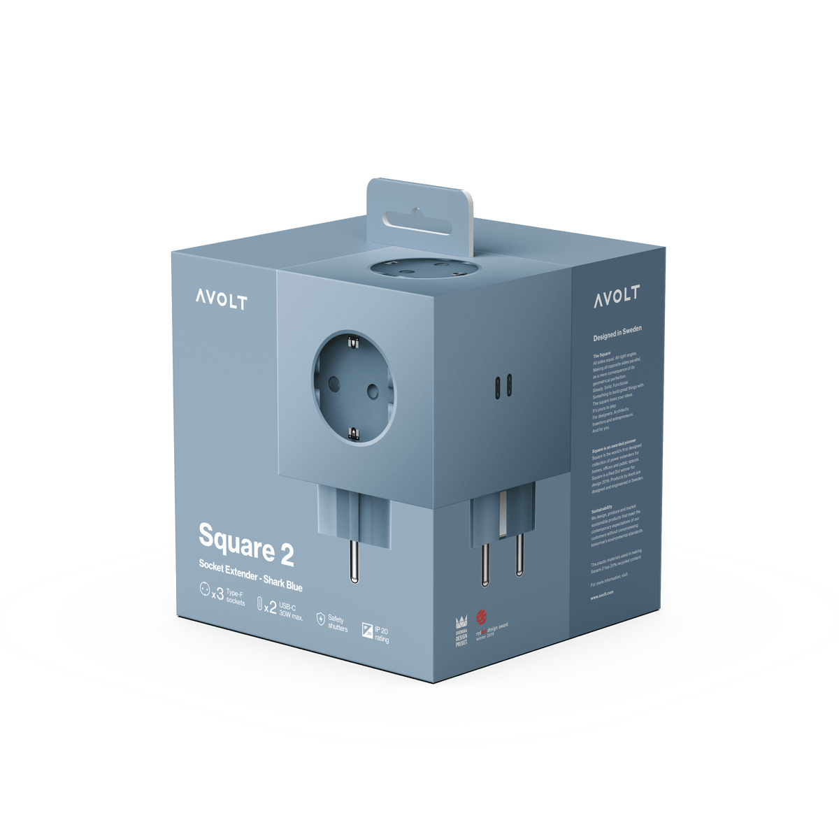 Multiprise murale USB-C 30W bleu Square 2 - Avolt - The Cool Republic