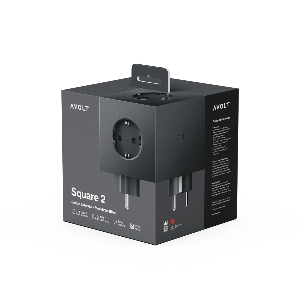 Multiprise murale USB-C 30W noir Square 2 - Avolt - The Cool Republic
