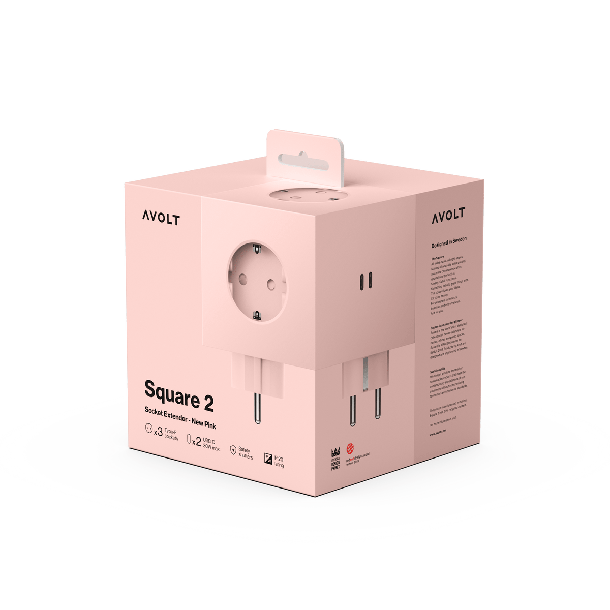 Multiprise murale USB-C 30W rose Square 2 - Avolt - The Cool Republic