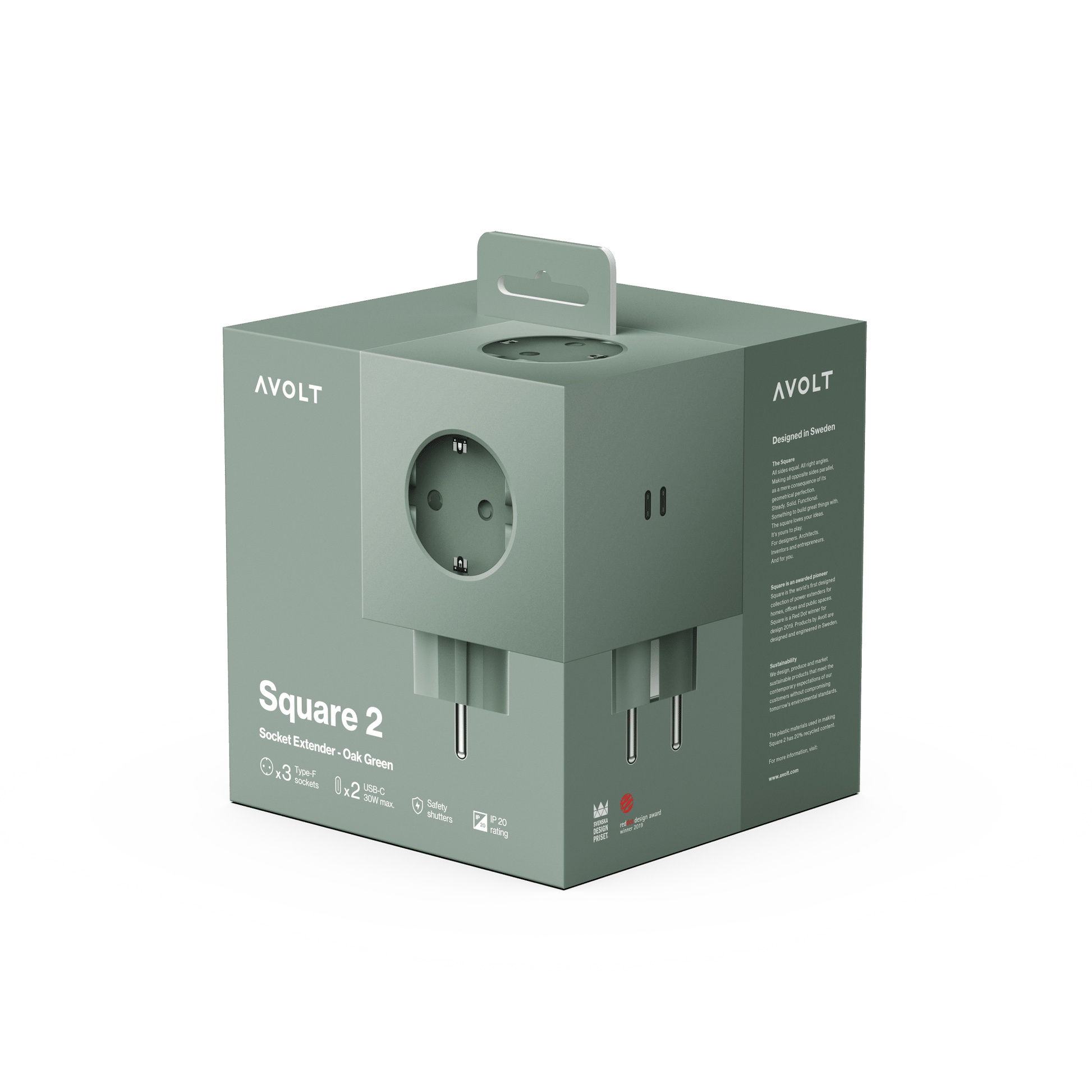 Multiprise murale USB-C 30W vert Square 2 - Avolt - The Cool Republic