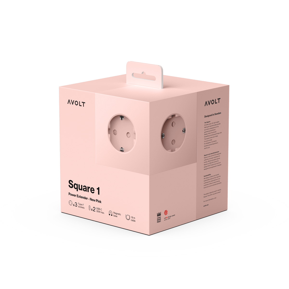 USB-C Power Strip 30W 1.8m Pink Square 1 - Avolt - The Cool Republic