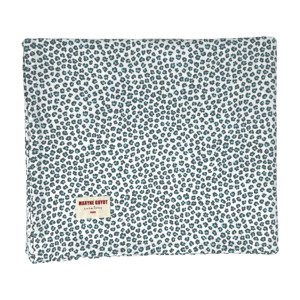 Nappe blanche à motif léopard bleu 140 x 250 Graou Bleu - Maryne Guyot Créations - The Cool Republic
