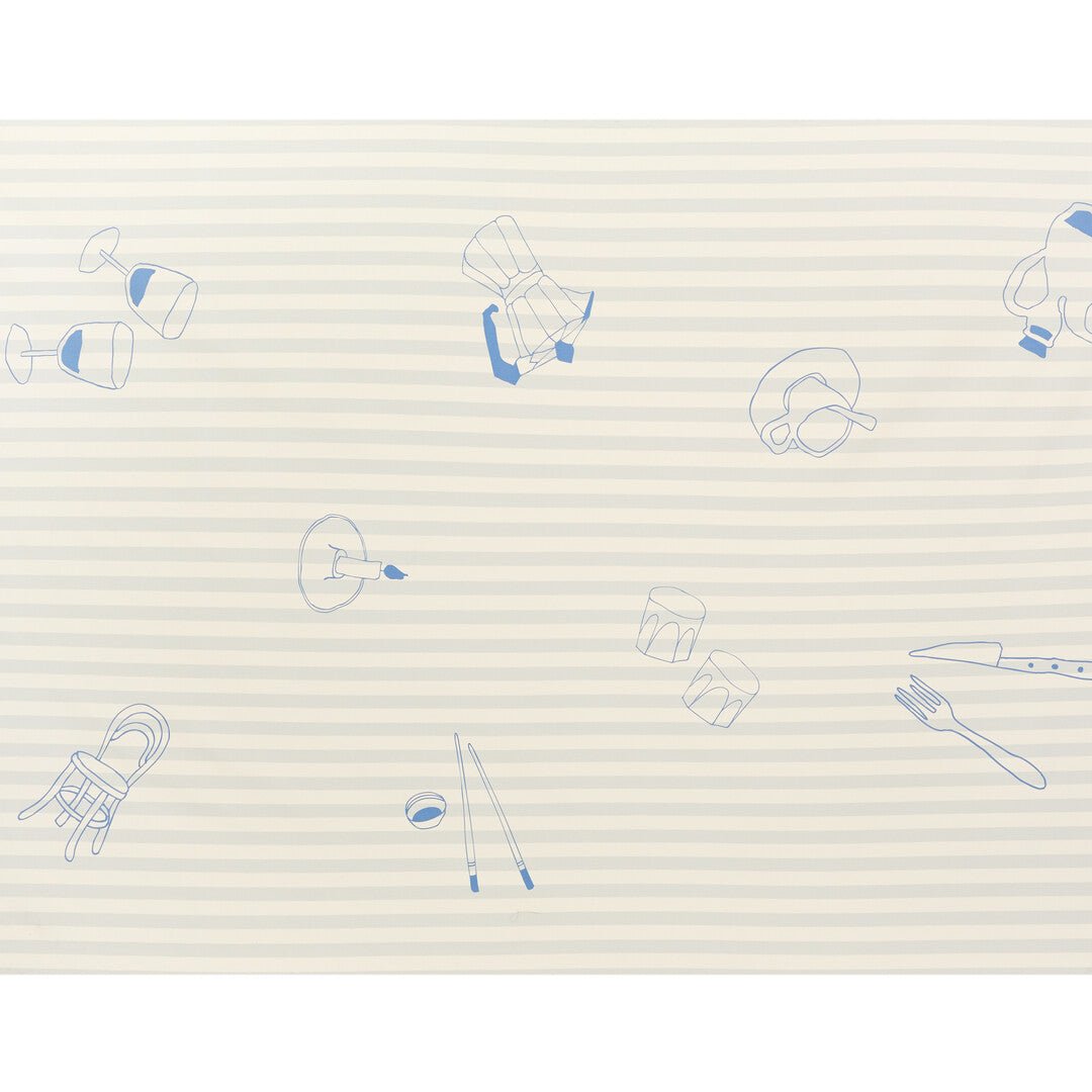 Nappe de table rectangulaire en coton bio à rayures bleu 150 x 250 cm - Nobodinoz - The Cool Republic