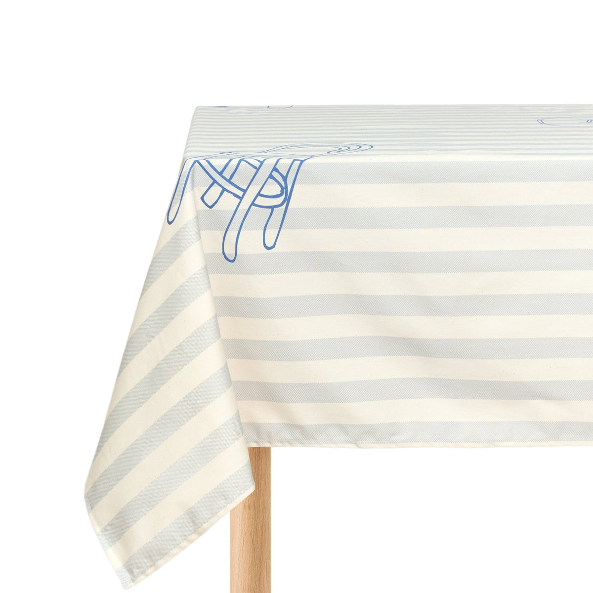 Nappe de table rectangulaire en coton bio à rayures bleu 150 x 250 cm - Nobodinoz - The Cool Republic