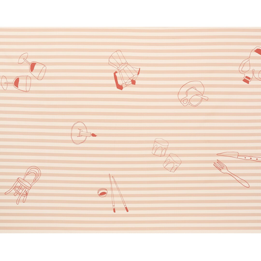 Nappe de table rectangulaire en coton bio à rayures rouge 150 x 250 cm - Nobodinoz - The Cool Republic