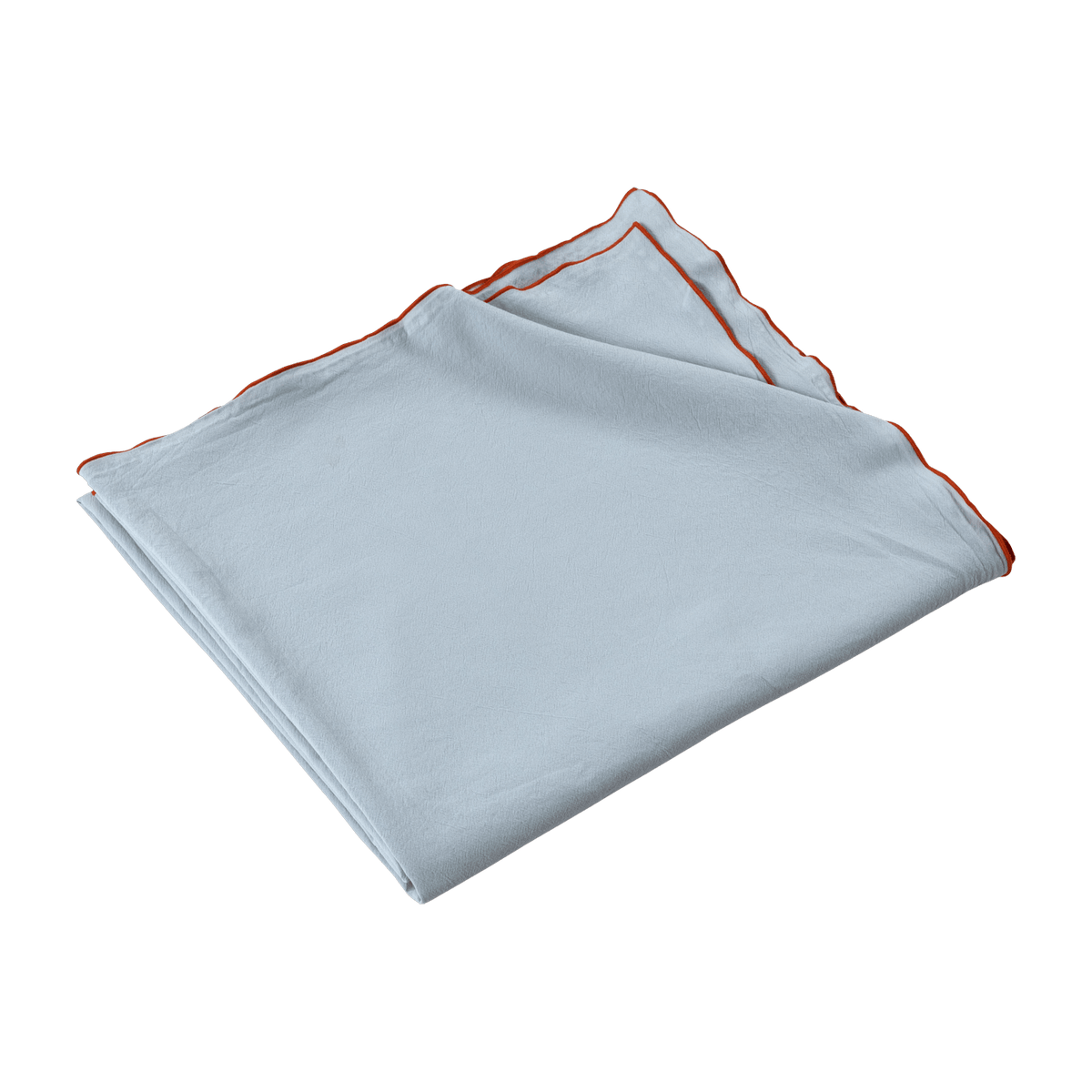 Sky blue washed cotton tablecloth with orange border 170 x 300 cm The Cool Republic - The Cool Republic